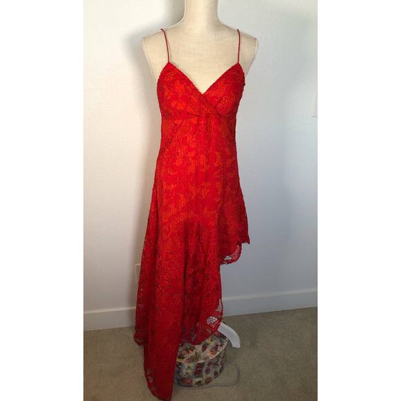 Nicole Miller Asymmetrical Red Lace Dress - 4 - Picture 1 of 9